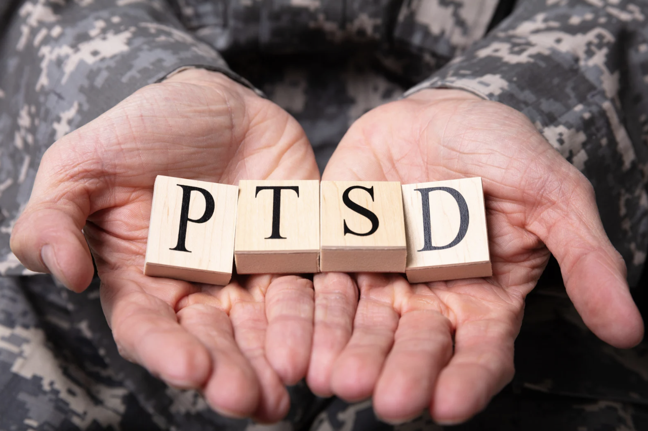 Picture of hands holding the letters PTSD